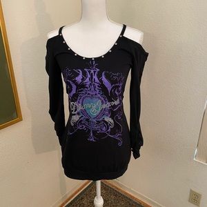 DKNY Jeans Cold Shoulder Pullover Top Size Small
